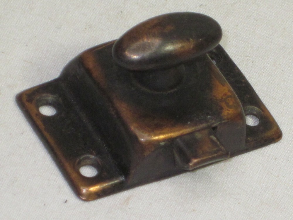 small vintage turn knob spring latch latching hardware deadbolt copper-tone