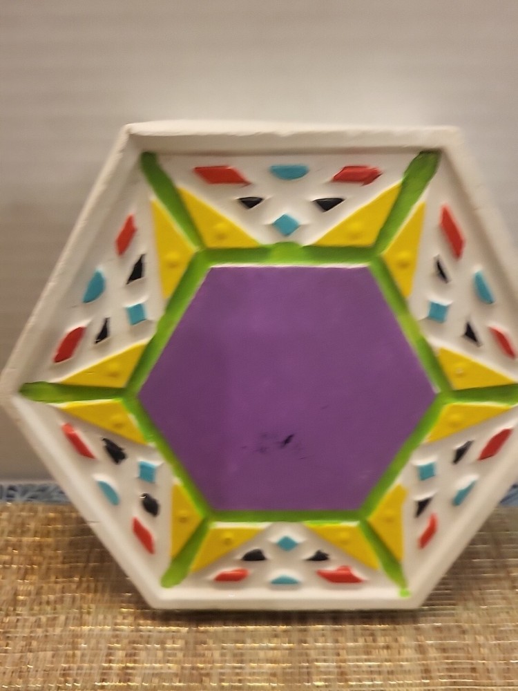Handmade Hand Painted Coloful Hexagon Trivet