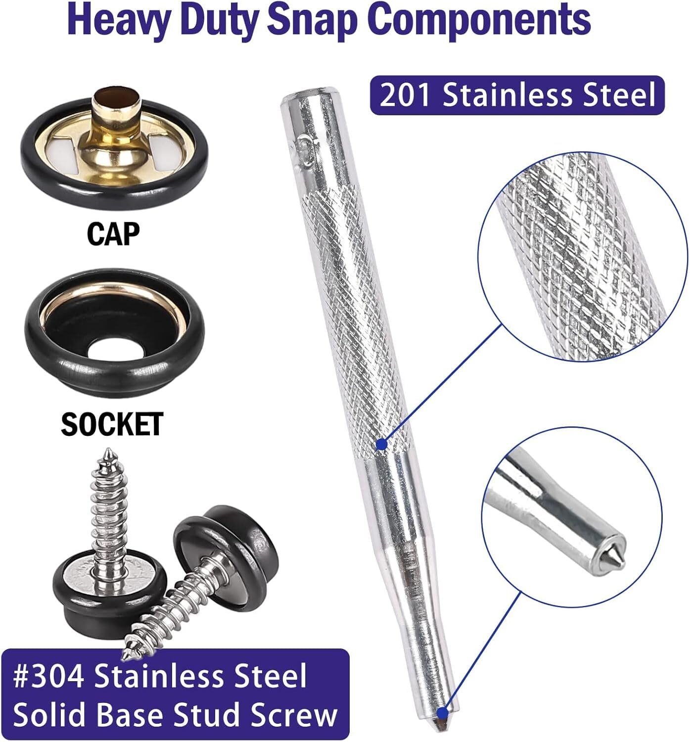 Screw Snap Fastener Stainless Steel Boat Canvas Press Stud Cover Button Kit