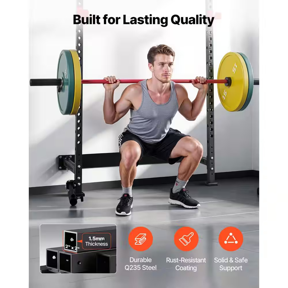 Folding Power Cage, Wall-Mounted Power Rack Squat Rack, Multifunctional Strength