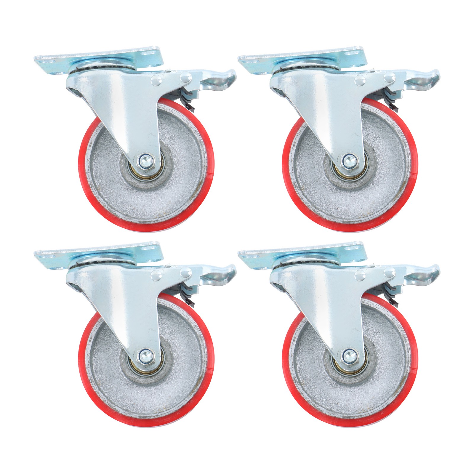4 Pack 4 Inch Polyurethane Heavy Duty Swivel Caster Wheels With Brake Galvanized