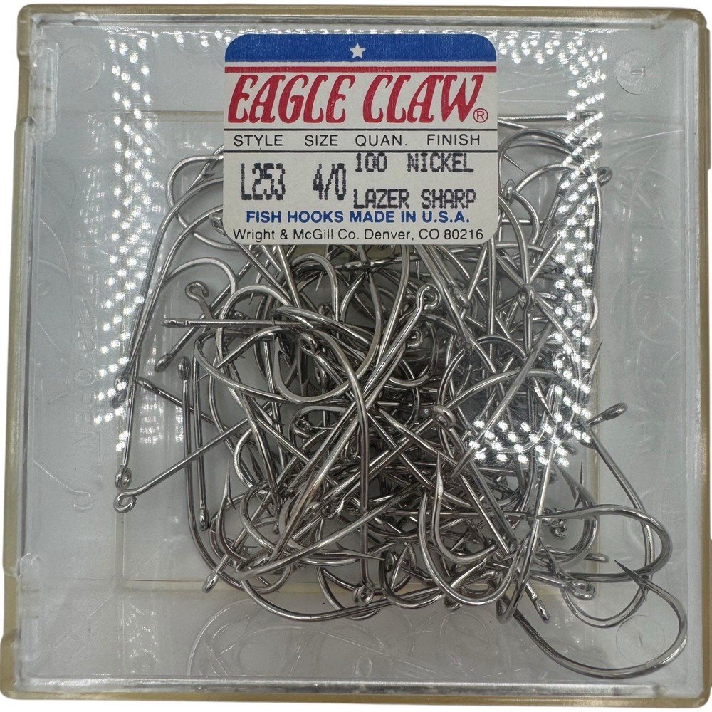 (100 COUNT) Eagle Claw 4/0 L253 Lazer Sharp Nickel Spinnerbait & Buzzbait Hooks