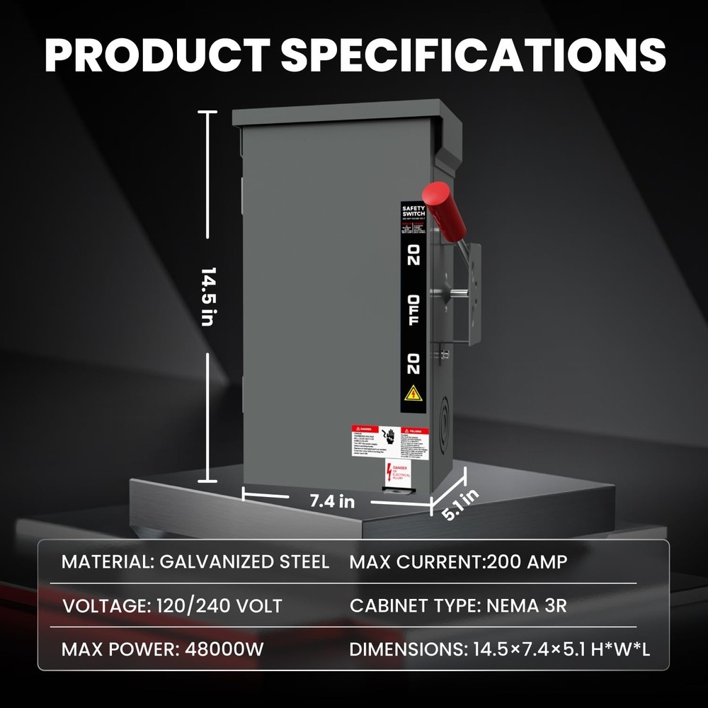 200A Generator Transfer Switch for Home, Manual Double-Throw Disconnect Switch