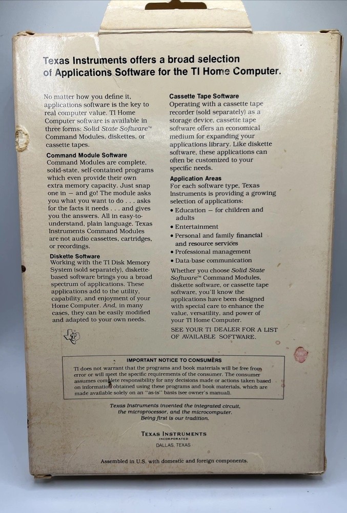 Vtg TI99-4a Home Computer Hunt The Wumpus Command Module Rare 1981