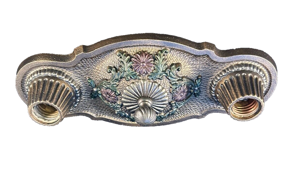 1920-30s cast Iron 2 light flush mount light fixture