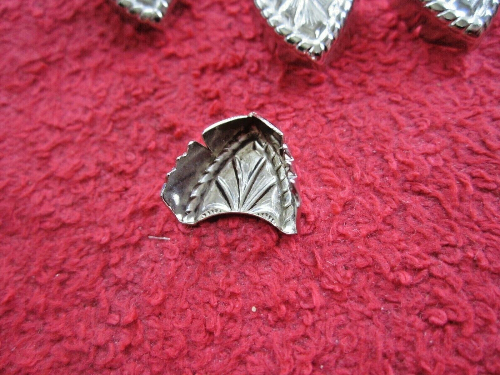 9 VINTAGE 5/8" EMBOSSED NICKEL LEATHER / CLOTH BELT / PET COLLAR TIPS, NOS, USA