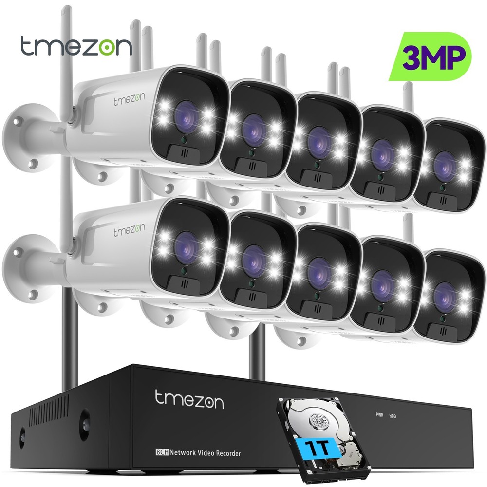 TMEZON Wireless 3MP Security Camera System 5MP 10CH NVR Two-Way Audio 2TB