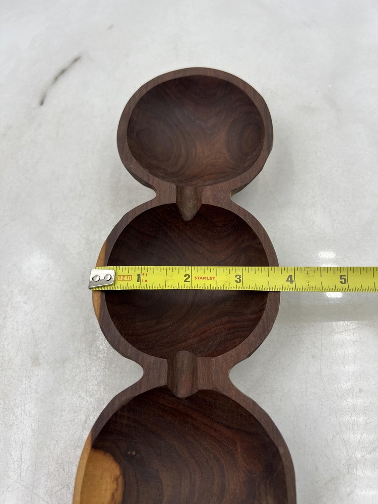 Handmade Solid Wood 3 Section Serving Tray Snack Dish Bowl Rustic Decor 12" Long