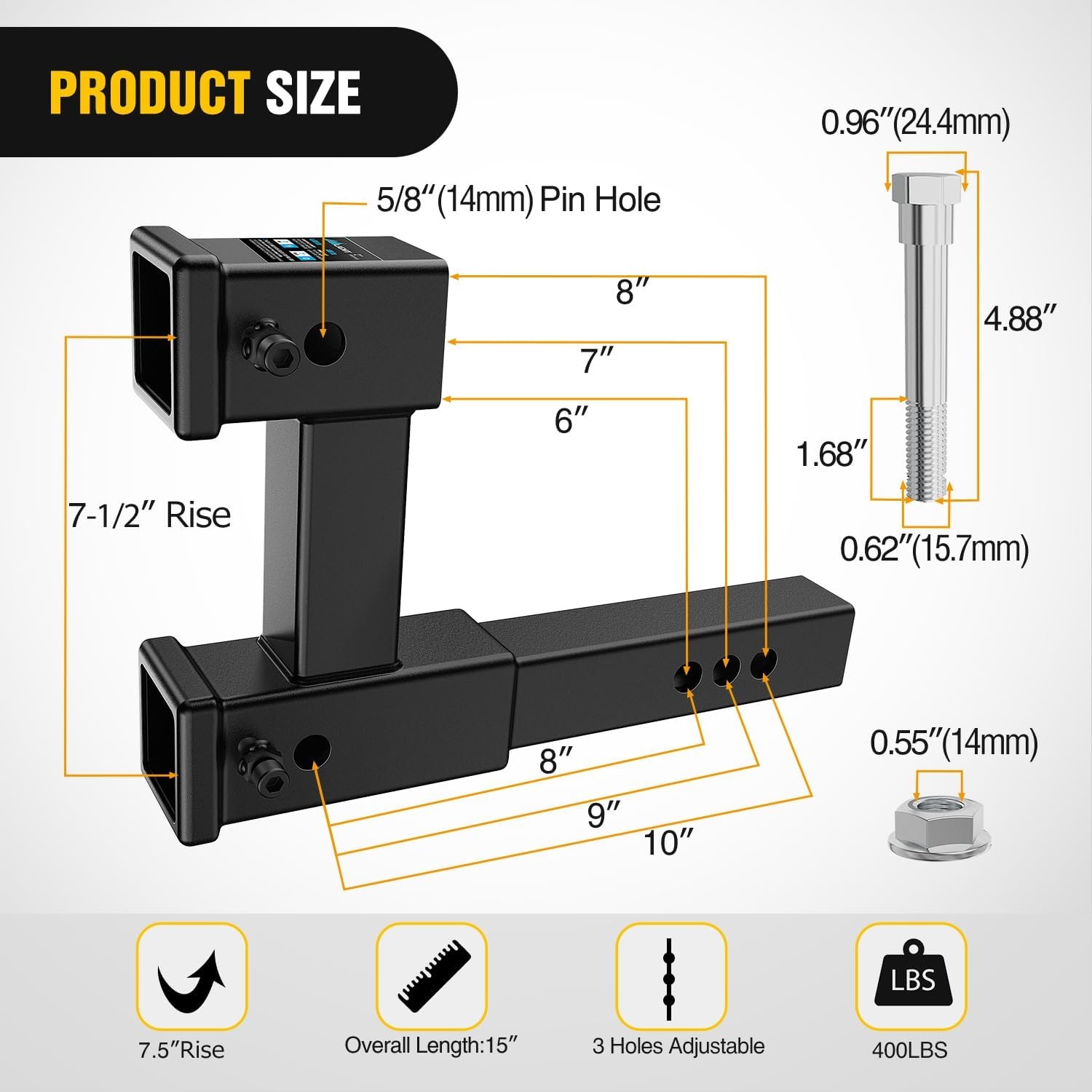 Nilight Dual Hitch Extender to 10 Inch Max Extension Length with Hitch Tightener