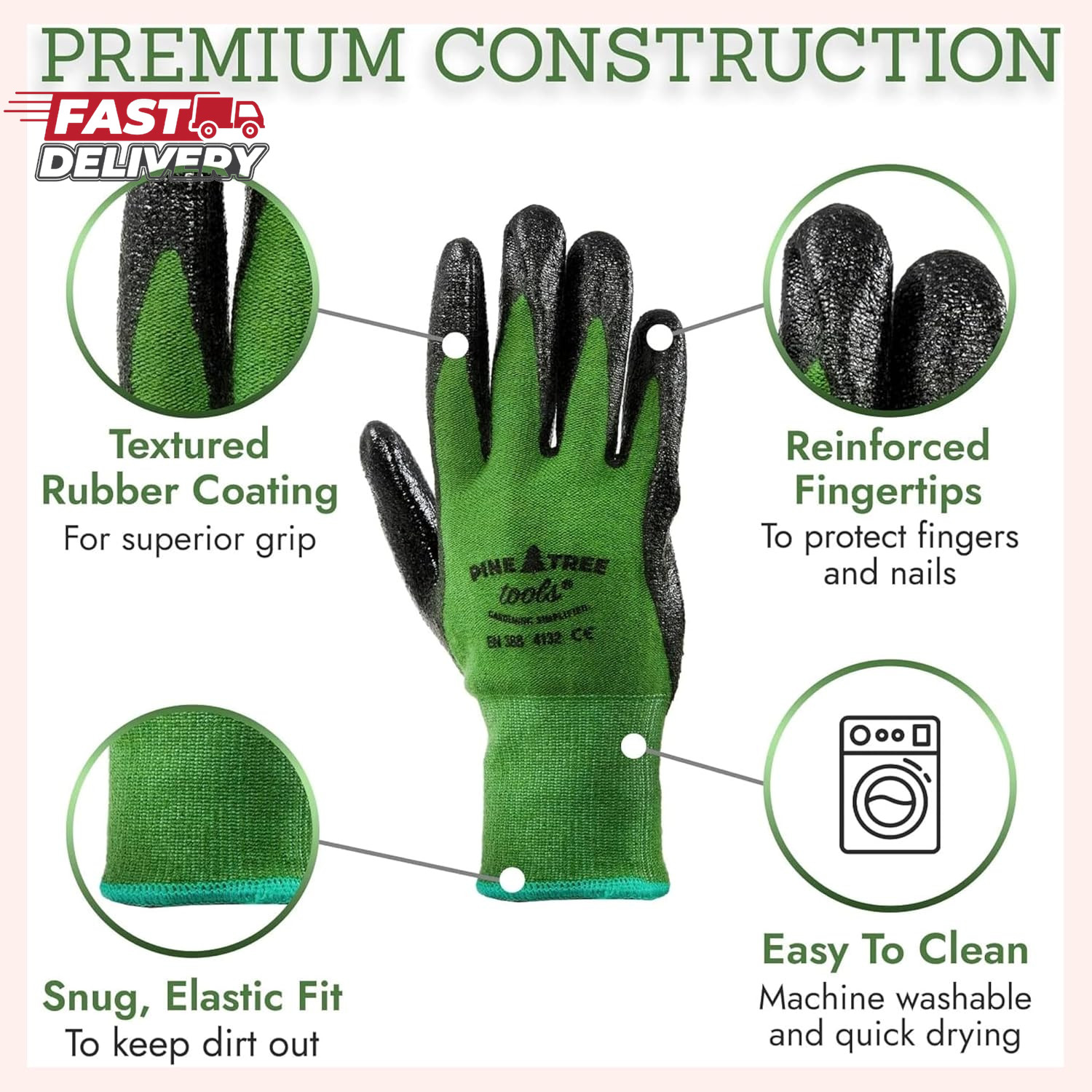 Pine Tree Tools Bamboo Gardening Gloves – Rubber Coated, Touchscreen Friendly, B