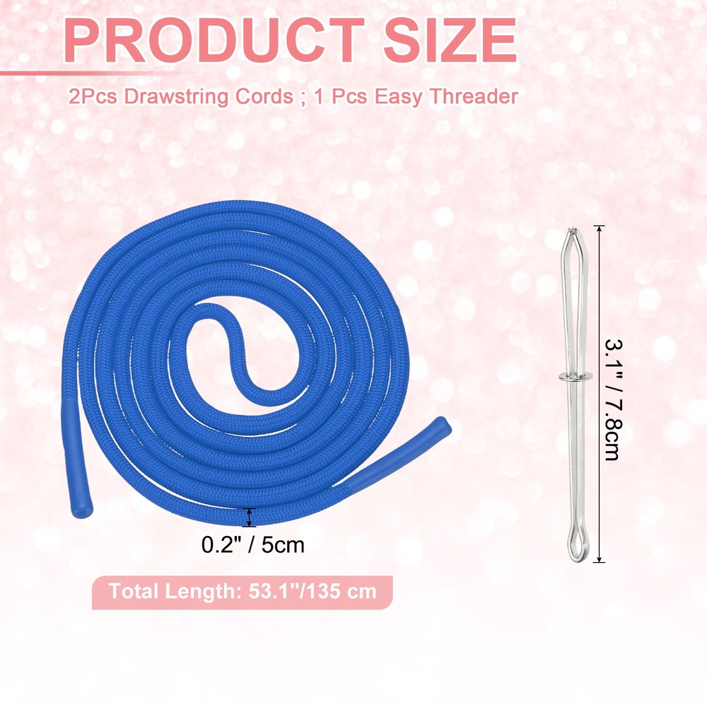 2pcs 53inch Drawstring Cords Hoodie String with Easy Threader, Sapphire Blue