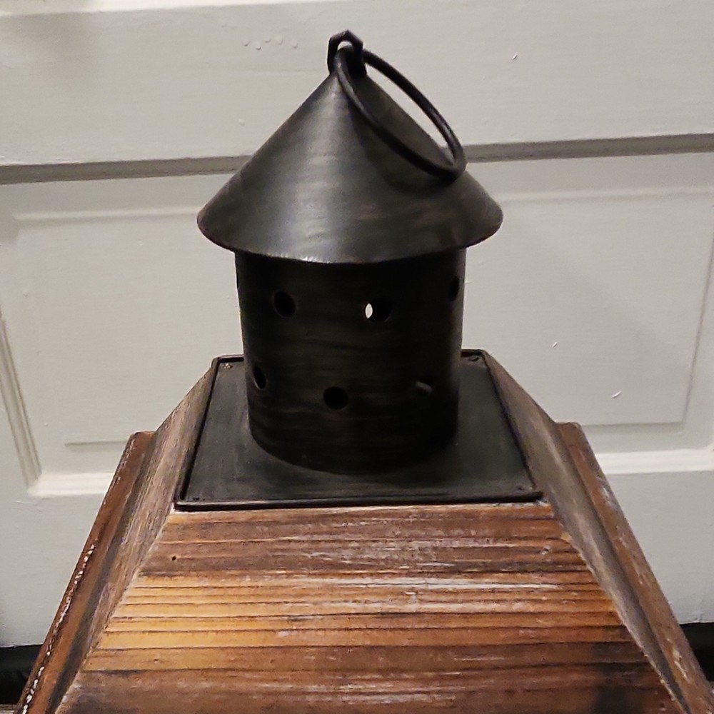 Uttermost Rustic Lantern Wood Metal Glass Brown Black Rectangle 19792