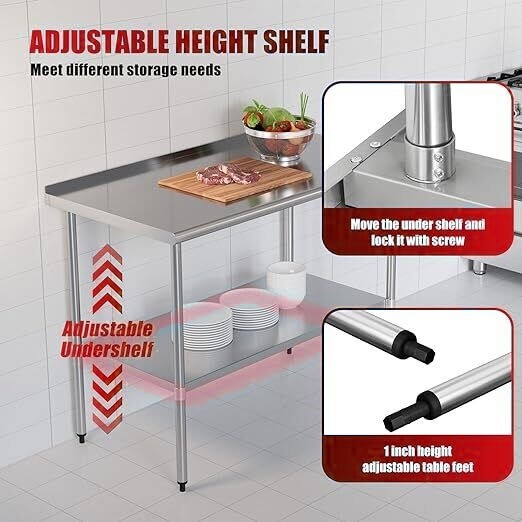 Stainless Steel 48" x 30" NSF Kitchen Restaurant Work Prep Table with Backsplash