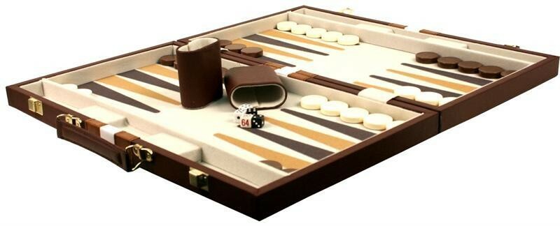DA VINCI Large 16 inch Leatherette Backgammon Set, Brown