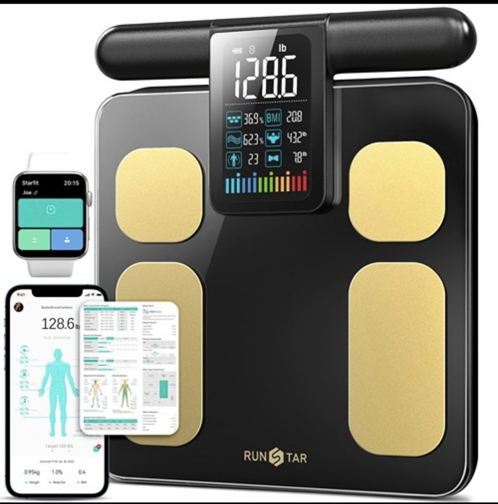 RunStar Smart Scale BMI Fat Muscle Analyzer 8-Electrode Body Comp, Bluetooth