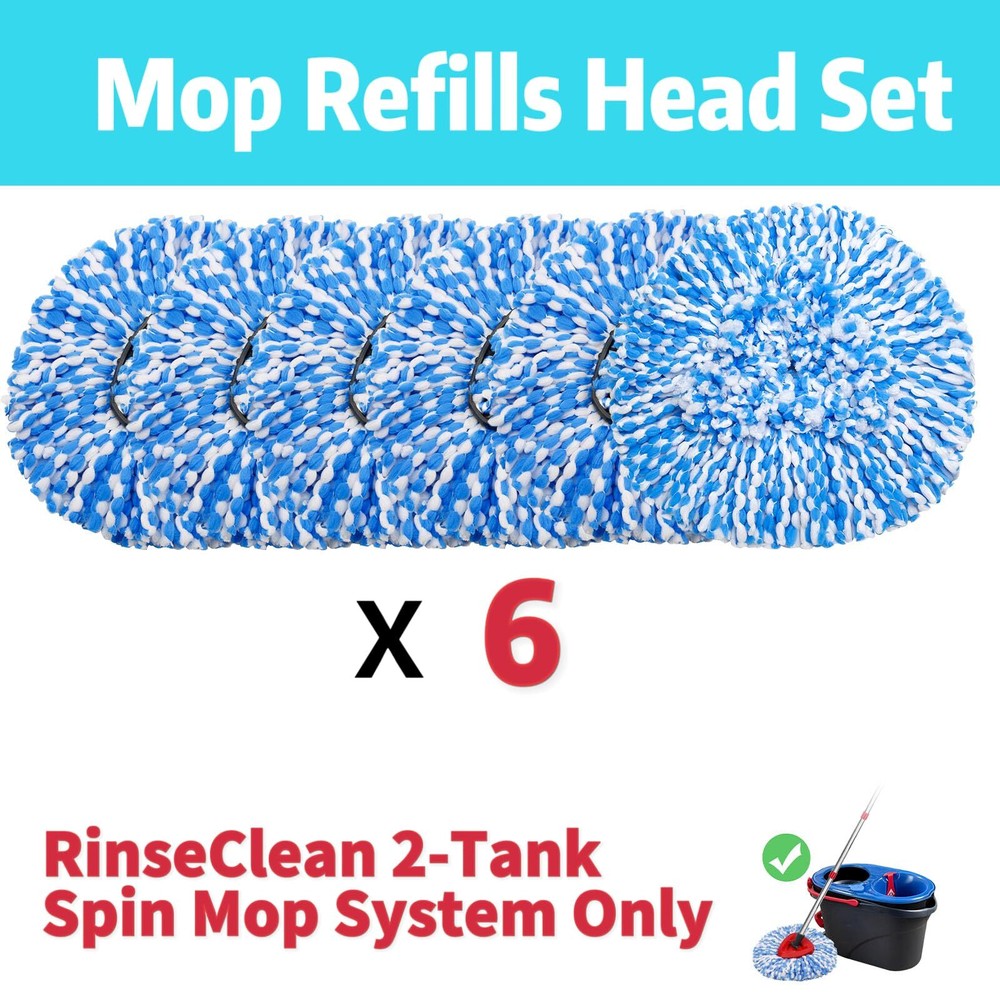 6 Pack Spin Mop Heads Replacements For Rinseclean 2 Tank Systemmicrofiber Mop Re