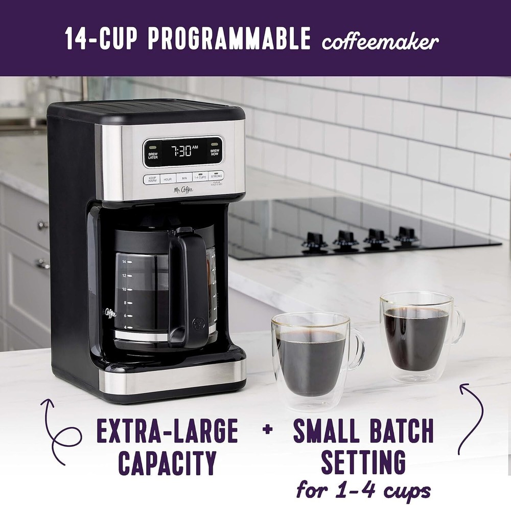 Mr. Coffee 14 Cup Programmable Coffee Maker Stainless Steel Auto Off Keep Warm