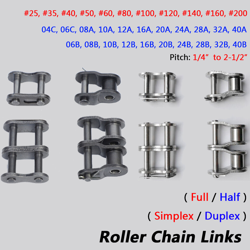 Simplex / Duplex Roller Chains 25#-200# Pitch 1/4"-2" Full/Half Connecting Links