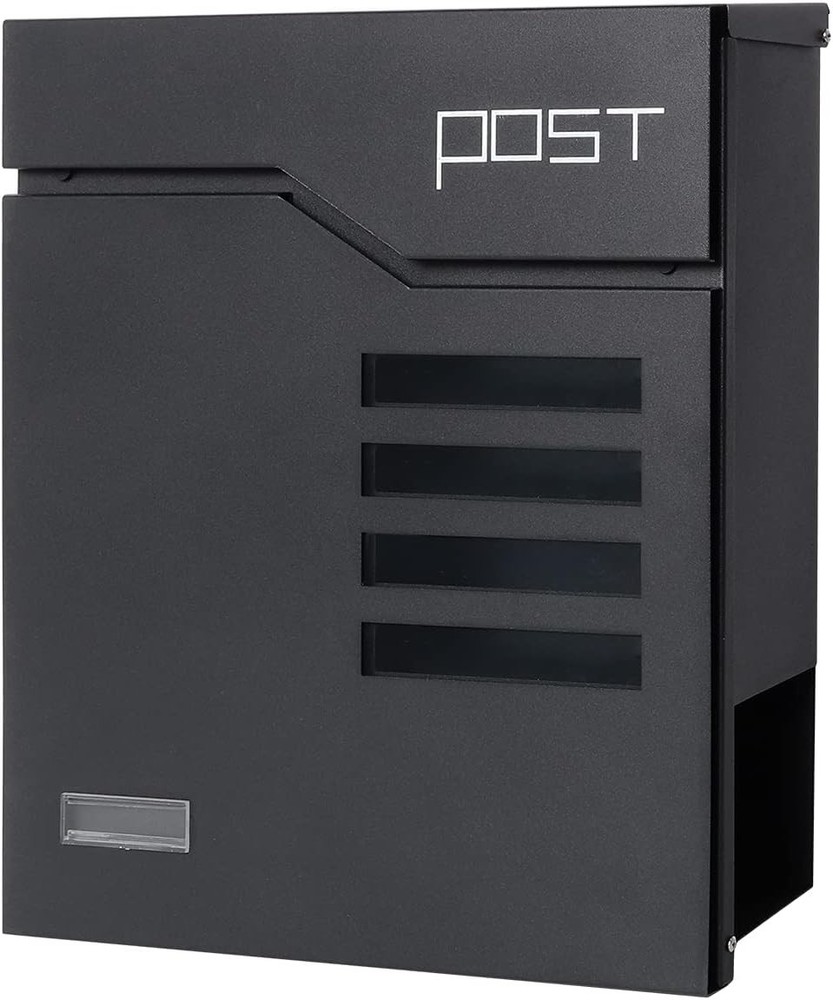 Large Mailbox Wall Mount with Lock, Modern Mailboxes for Outside, Black, 14.4"