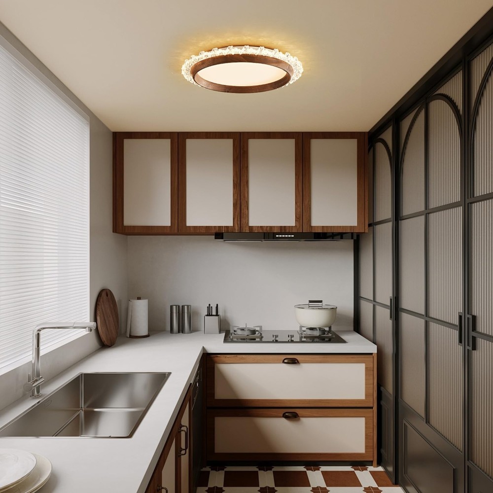 Modern LED Ceiling Light,Dimmable Wood Flush Mount Ceiling Light Fixture,3000...