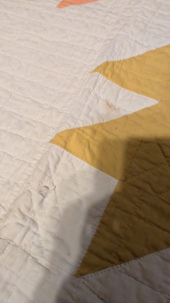Antique Old Hand Stitched Multicolor Textile Maple Leaf Quilt 72"