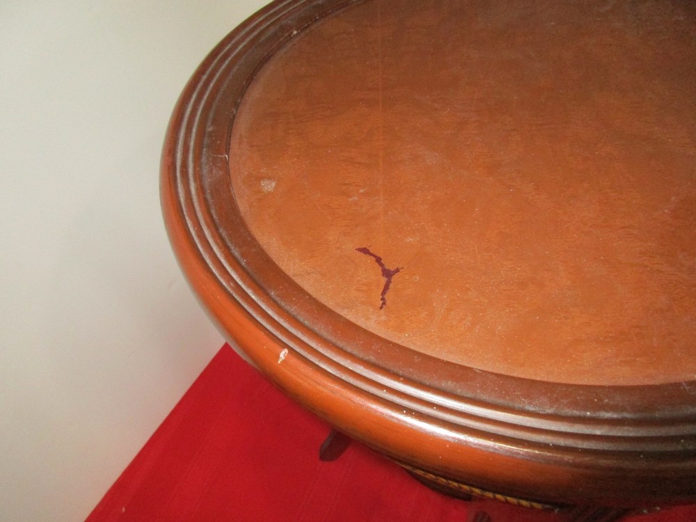 Mid Century Round Solid Wood / Glass End Table / Side Table