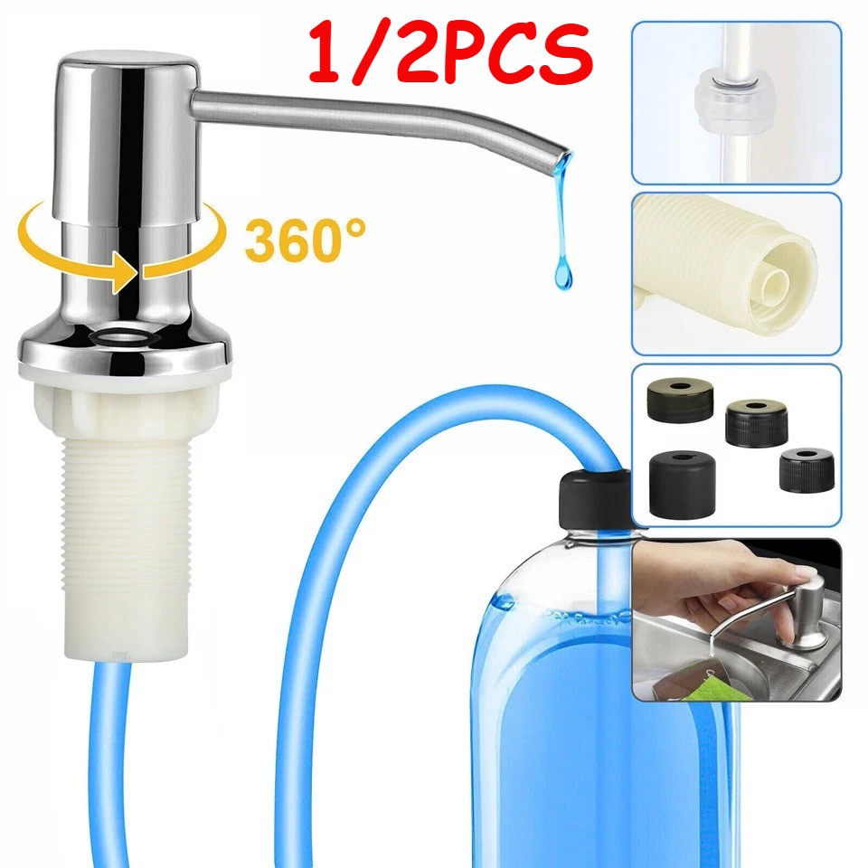 360° Sink Soap Dispenser Stainless Steel Kitchen Hands Liquid Pump Bottle Tube