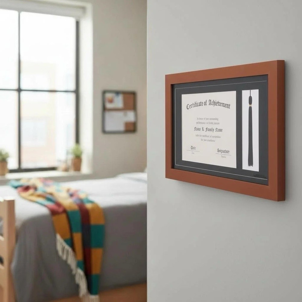Document Frame Certificate & Tassel Display Brown/Black 20.5x13in Wall Mount