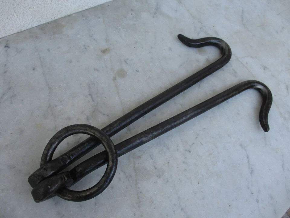Antique Iron Hook Strong Double Hook on Ring - Old Barn Hanging Tool