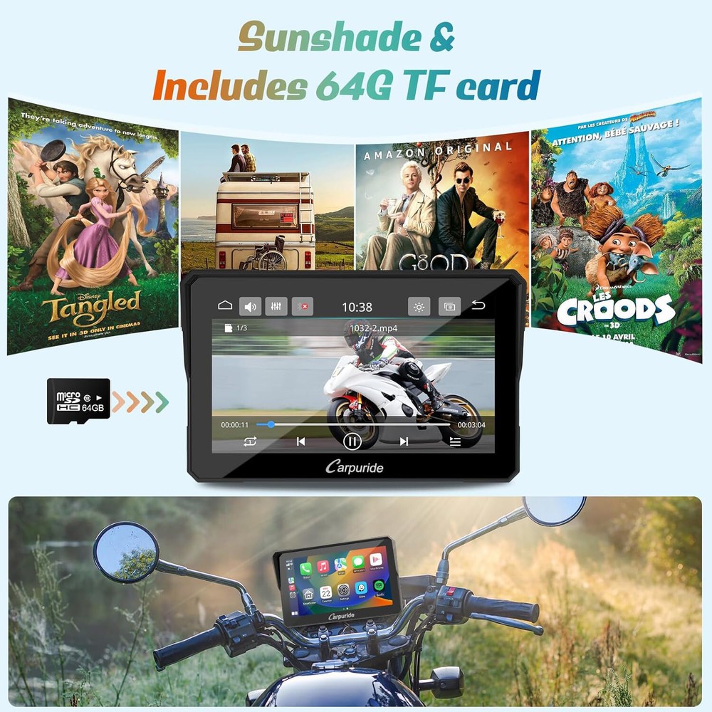 7Inch Motorcycle Navigation GPS Wireless Carplay Android Touch Screen + TPMS