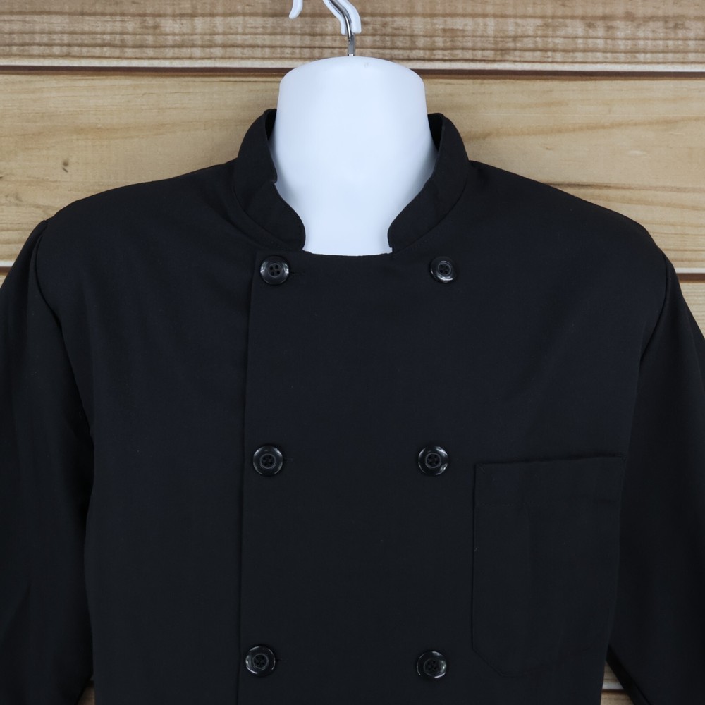 Chef Designs Chef Jacket Double Breasted Mens Size M Black 100% Polyester Collar