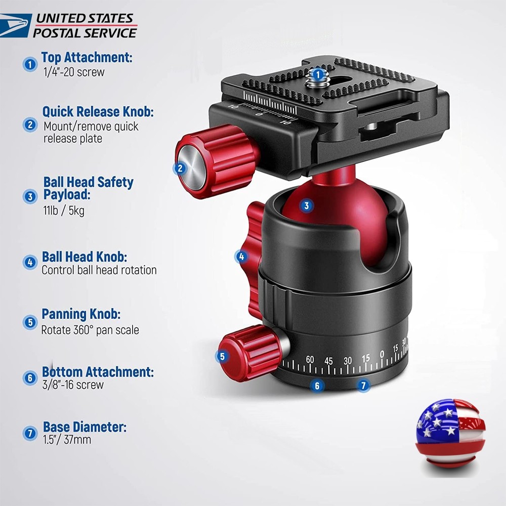 360° Rota Panoramic Ball Head Quick Release Plate for Tripod Stand Slider Camera