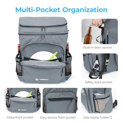Backpack Cooler Leakproof 30 Cans, Double Deck Insulated Large, Grey
