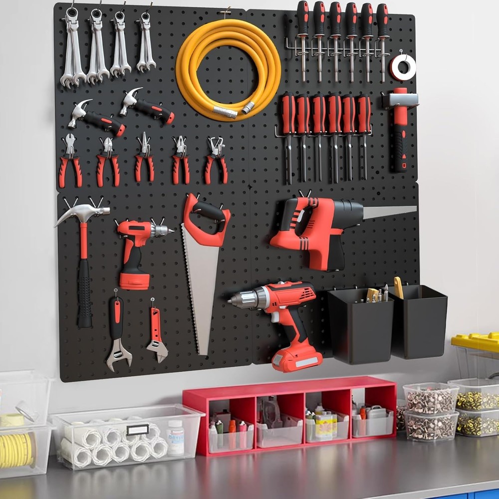 Durable 4-Pack Black Plastic Pegboards - 12x12 Inch, Maximize Your Storage Space