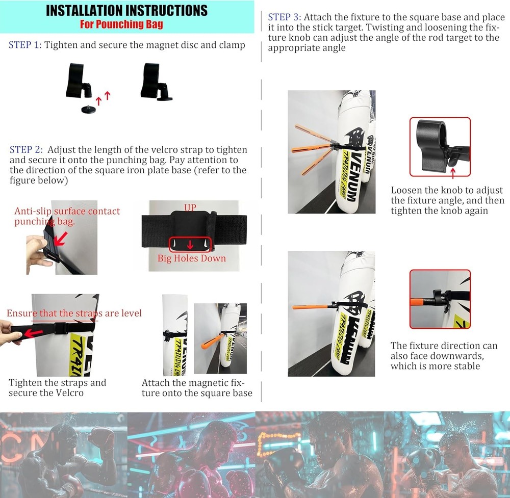 Adjustable Boxing Stick Fixing Device for Punching Bag Freestyle Training - M...
