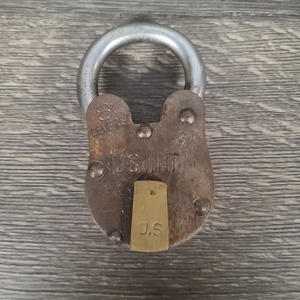 Vintage US Mint Padlock Lock with Keys No 100 8 Levers