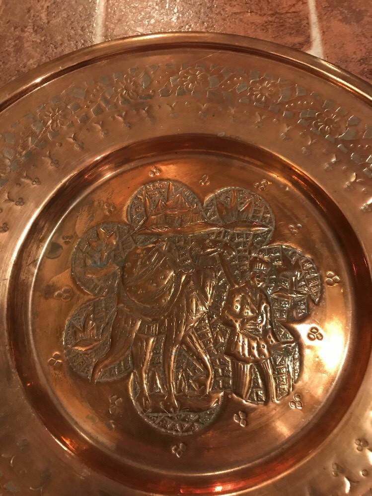 Large Solid Copper Silk Road Camel Caravan Persian Decorative Plate FREE SHIP
