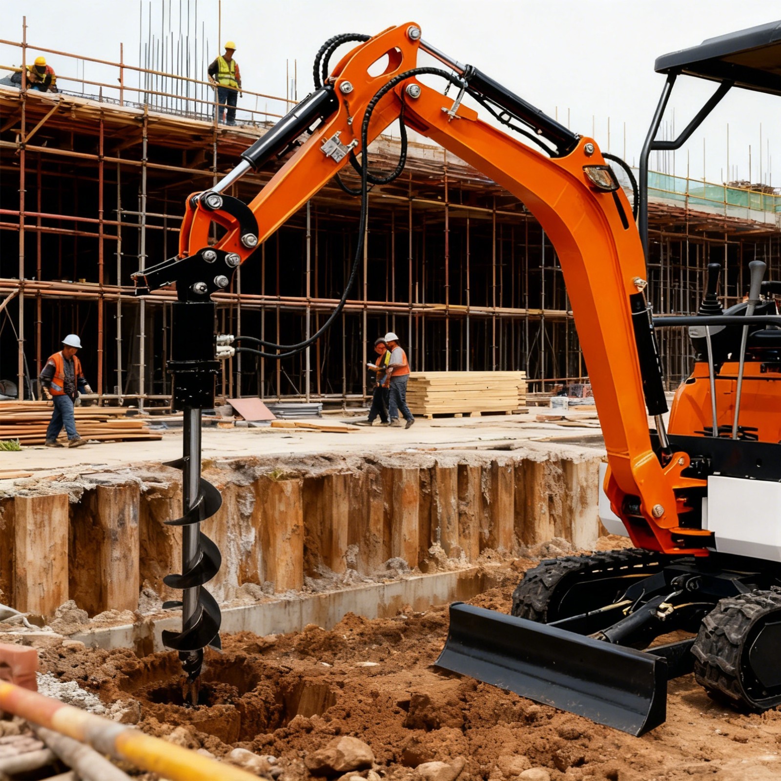 200mm Auger Drill Attachment for 1-1.5 Ton Mini Excavator