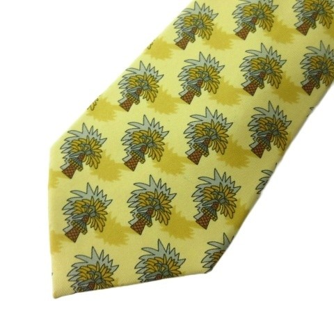 HERMES Tie Silk 100% Allover Pattern Yellow men's