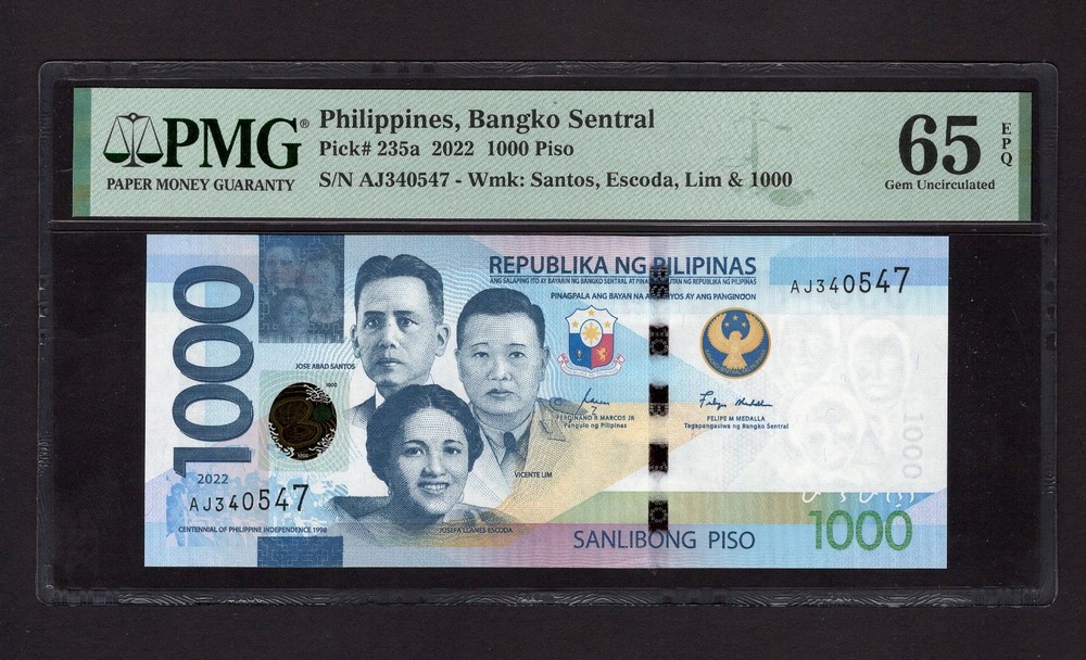 Philippines 1000 Piso 2022 P235a  Uncirculated Grade 65