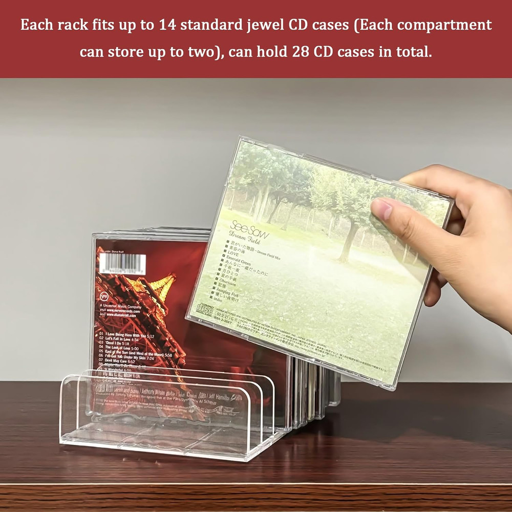 Philbinden 2 Pcs Clear Acrylic CD Holder, DVD/CD Display Rack & CD Storage Box &