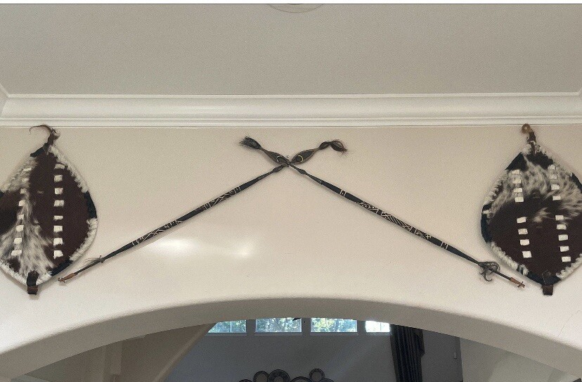 African Maasai Spear Antique Kenyan Spear H-55"|4'8ft and 1 Maasai- Zulu Shield