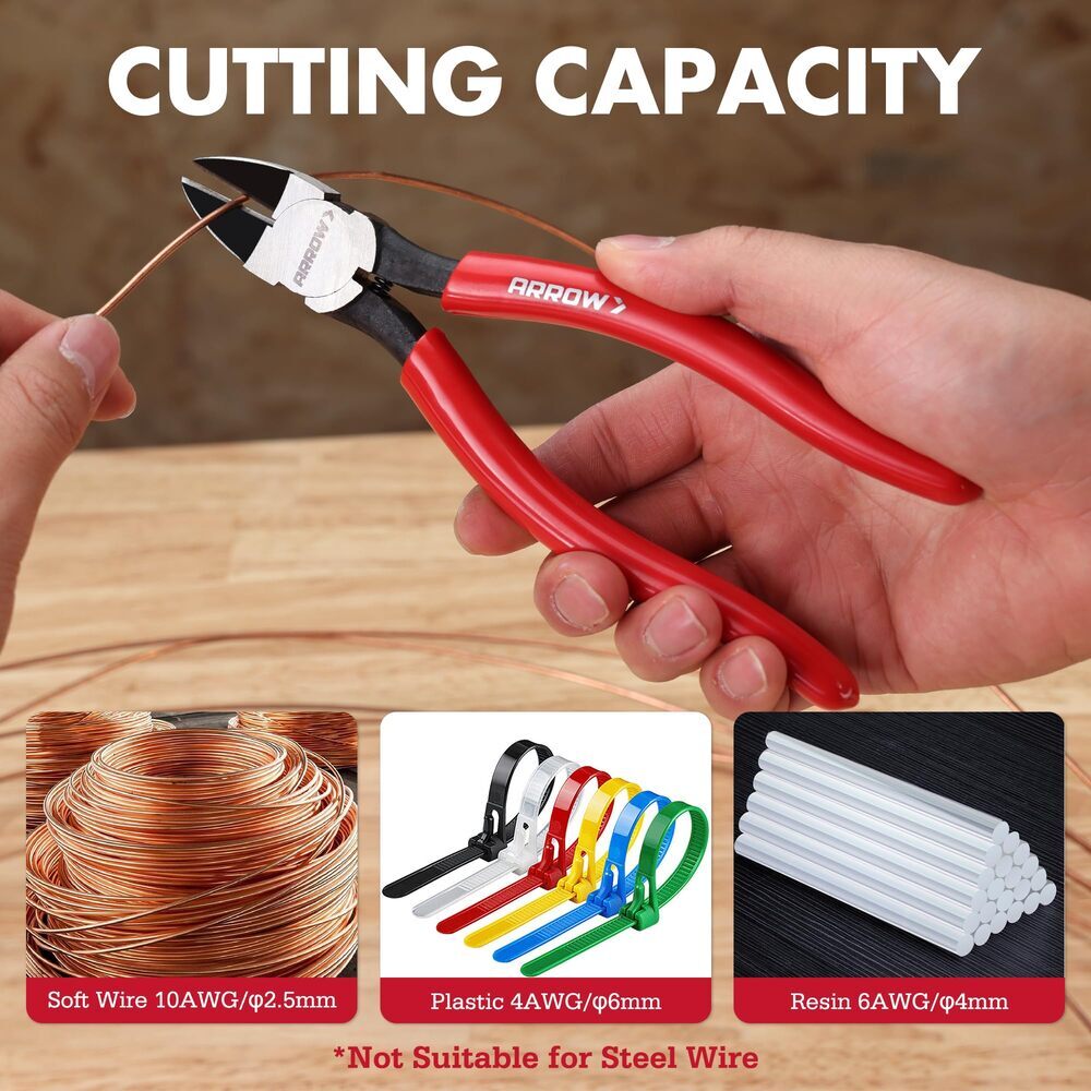 ARROW 7" Precision Wire Cutters Spring Load Side Cutter Diagonal Flush Cut Plier