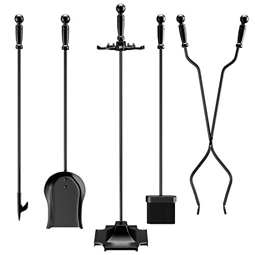FIREPLACE TOOLS SET Wrought Iron Fire Place Accessories 5 Pcs GAMEXCEL