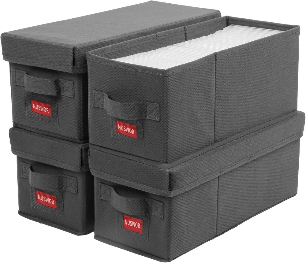 Sleek 4 Pack CD Storage Boxes - Stackable Organizer with Lid, 140 Jewel Cases