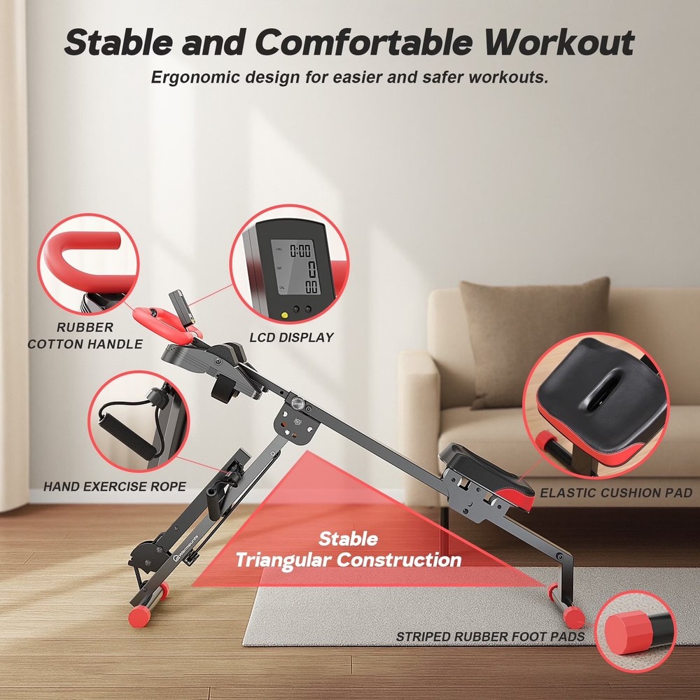 WARMOUNTS 4 in 1 Rowing Machine, Foldable Rower Machine with 4 Adjustable