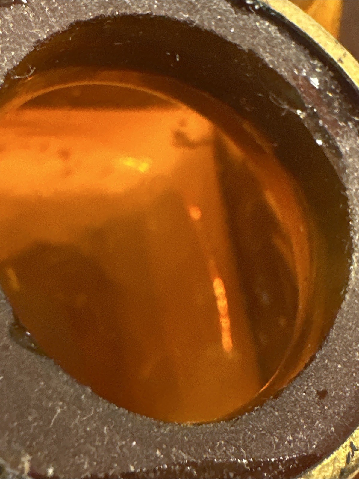 Vintage Amber Glass Inkwell with Brass Cap - Small Collectible Ink Pot