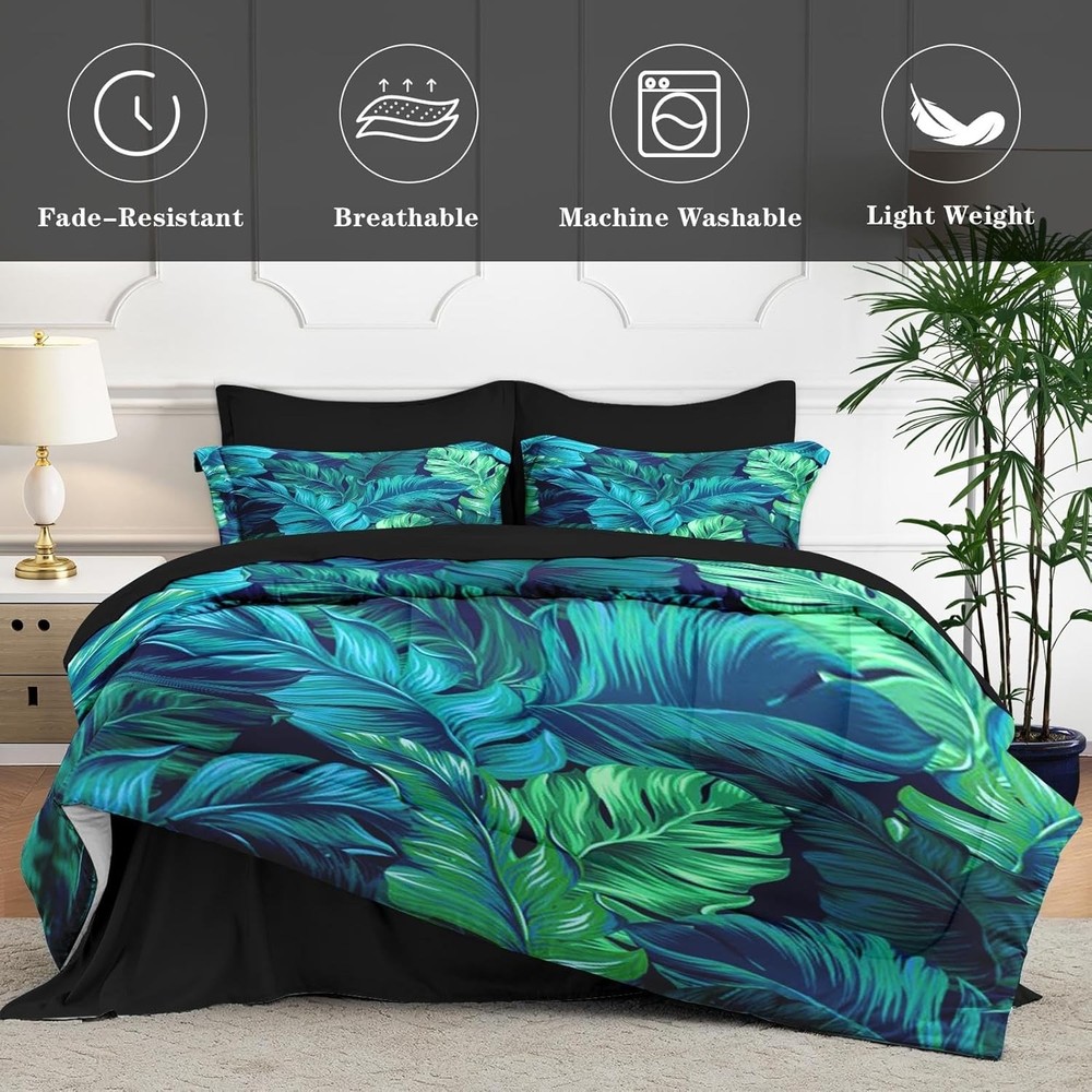 WeCozy 7 Pcs Queen Size Comforter Set Tropical Palm Leaf