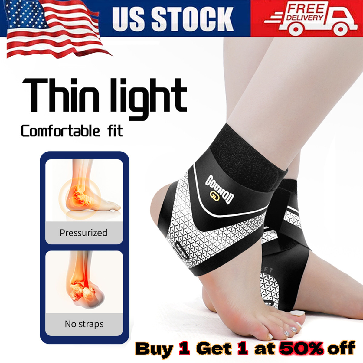 2 Pcs Adjustable Ankle Brace Compression Sleeve Support Fasciitis Pain Relief US