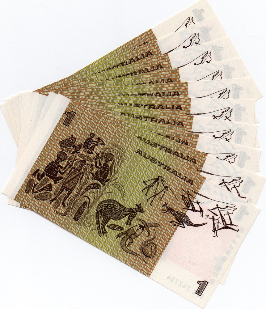 1982 Australian 10 X $1 NOTE LAST PREFIX DPS Consecutive UNCIRCULATED Banknotes